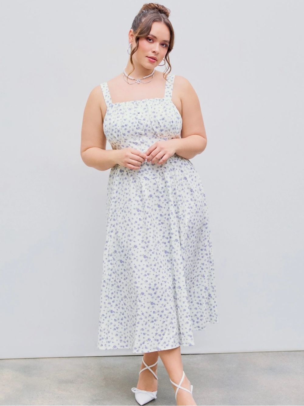 CIDER NWT SQUARE NECK FLORAL CORSET MIDI DRESS MEDIUM - Picture 3 of 10